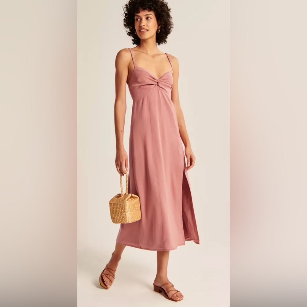 Abercrombie Pink Midi Dress with Twist Front